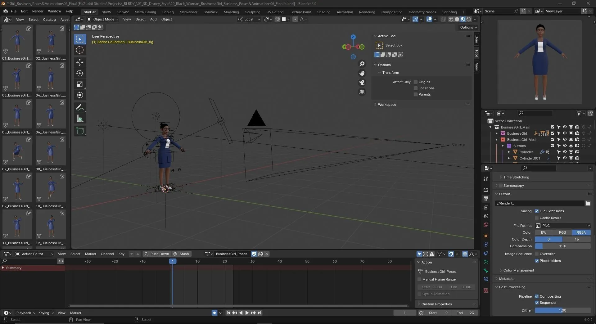 Business Female Black Woman 3D model in Blender workspace